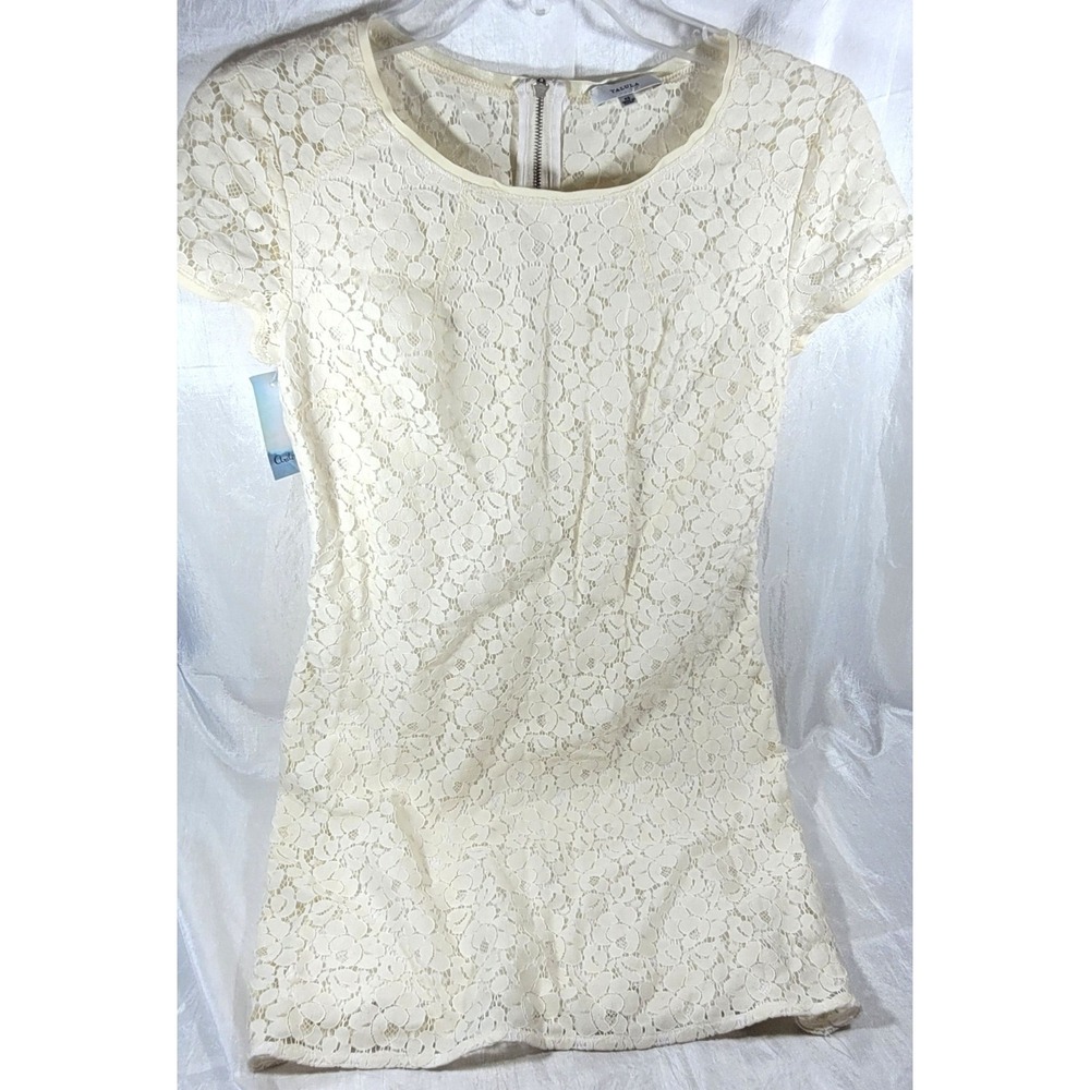 Aritzia Talula OJI Short Sleeve Floral Lace Overlay Mini Dress - Ivory - XS